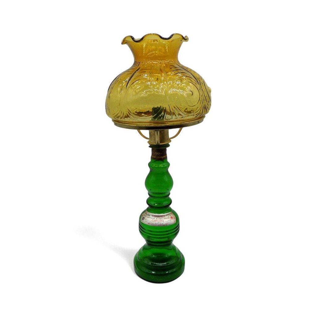 Green GLASS Wine Bottle CANDLE Lamp Italian Chianti Carloni Vintage 22"